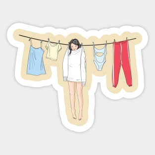 Both of them naughty play on the clothesline in the summer Sticker